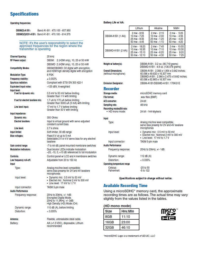 Lectrosonics DBSMD-A1B1 - Trew Audio