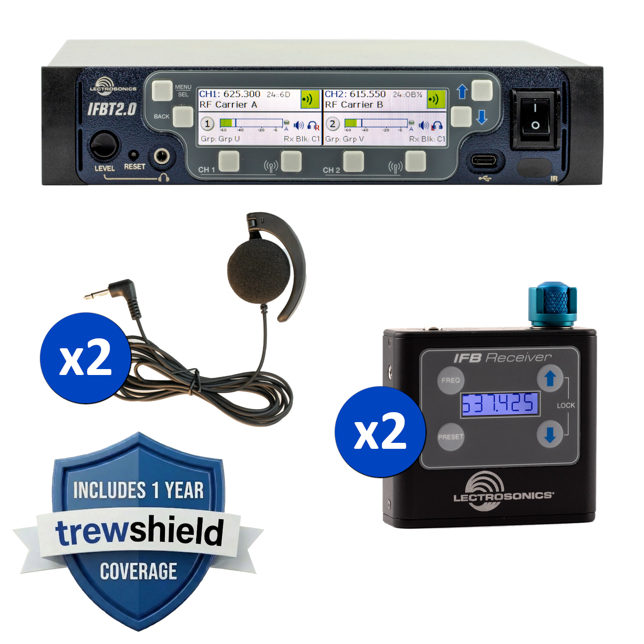 Lectrosonics IFBT2.0 + IFBR1B + Ear Buds Bundle w/ Trew Shield Coverage