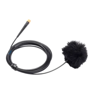 K-Tek ALFB3 Airo Lav Fuzzy Windscreen (Black, Set of 3): a black windscreen fitted on a lavalier microphone, with its cable coiled.