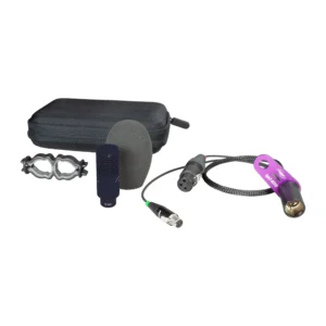 Ambient ATE 308 Emesser Figure-8 Microphone for M/S Stereo: The set laid out: the Emesser, the Rycote clip, the Y cable, the foam windshield, and the bag.