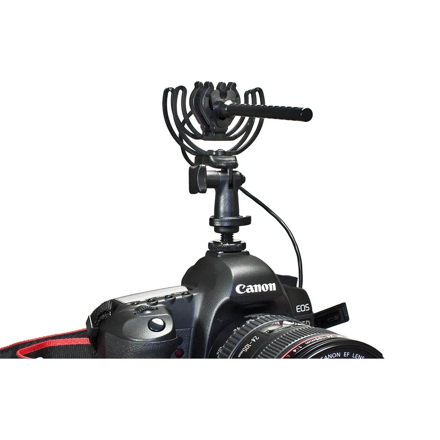 Ambient ATM 216 TinyMike Miniature Shotgun Microphone DSLR Set: The TinyMike in its Rycote mount on top of a Canon DSLR.