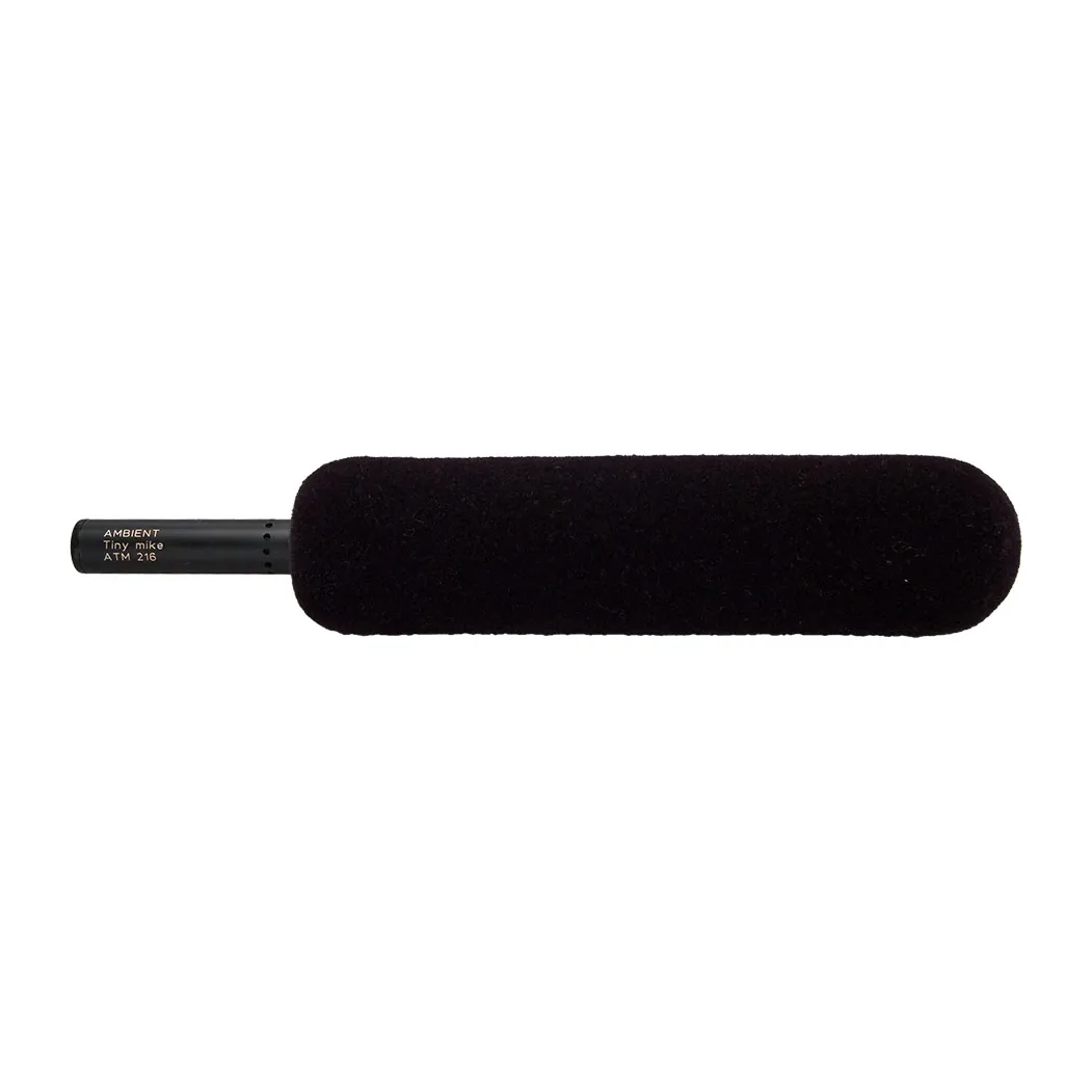 Ambient ATM 216 TinyMike Miniature Shotgun Microphone DSLR Set: The TinyMike in its ATMWS foam windshield.