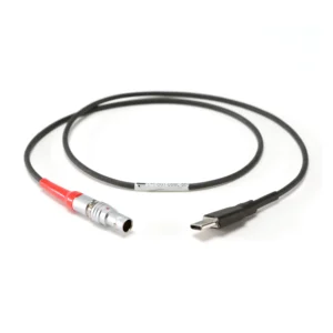 Ambient LTC-OUT USB-C SD Timecode Cable for Sound Devices: The cable laid out, with both plugs.