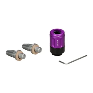 Ambient QRT QuickLok Boom Pole Quick Release with 2 Tips (Purple): The purple QuickLok standing upright beside its two tips and the Allen key.