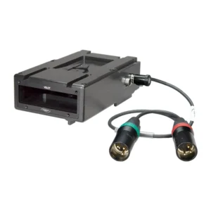 Ambient VSLOT V-Mount Chassis for Unislot Receivers: The VSLOT with its right-angle TA5F to two XLR3M adapter cable.