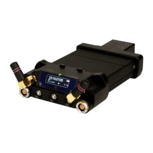Ambient Lockit+ Timecode and Sync Generator: The Lockit+ with its Standard Extension at an angle, with two antennas and the OLED display.