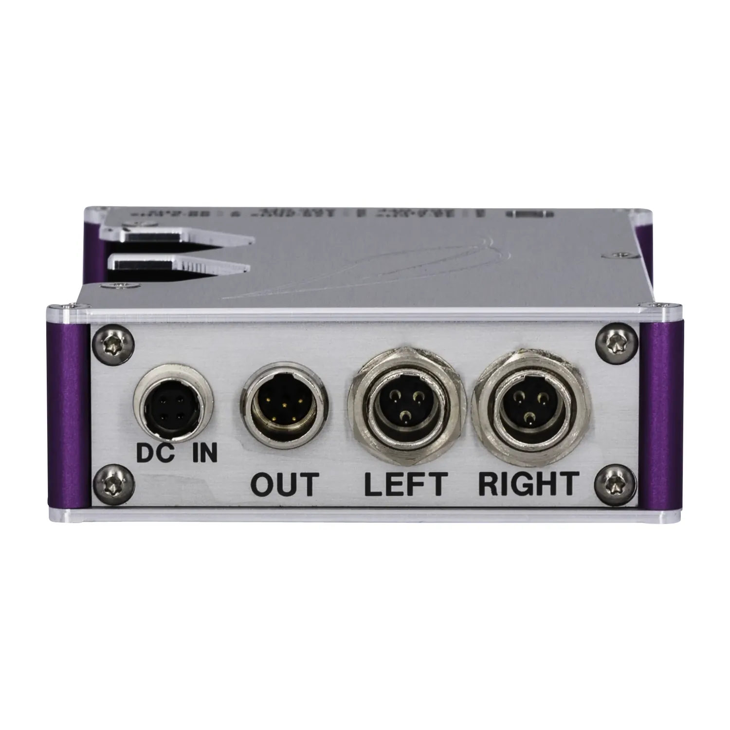 Audioroot uPRE MKII Battery-Powered Stereo Microphone Preamp rear panel with the DC input, the combined analog and digital output, and both mini XLR mic inputs.