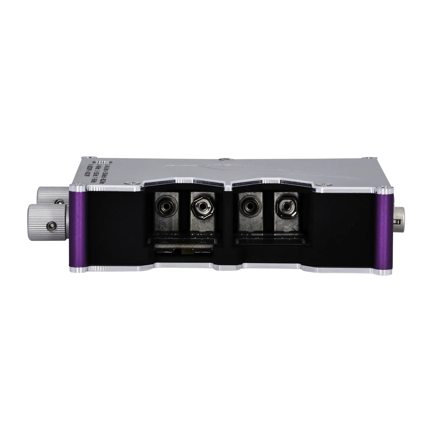 Audioroot uPRE MKII Battery-Powered Stereo Microphone Preamp side view showing the two open bays and snap contacts for its 9V batteries.