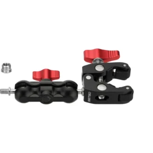 Betso Bag Antenna Holder: The holder's clamp, ball joint arm, and thread adapter.