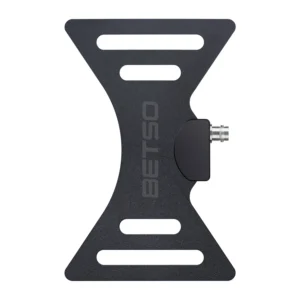 Betso Bowtie Wideband Bag Antenna: The black bowtie-shaped antenna with its BNC connector.
