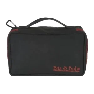 Bits & Bobs BB11-003 Large Stowage Bag closed, seen from the front with its carry handle, carabiner clip, and red-trimmed zipper.