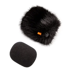 Bubblebee Industries The Foam Wind Cover Kit for Shotgun Mics in size XS, the black fur cover beside its matching black shotgun foam.