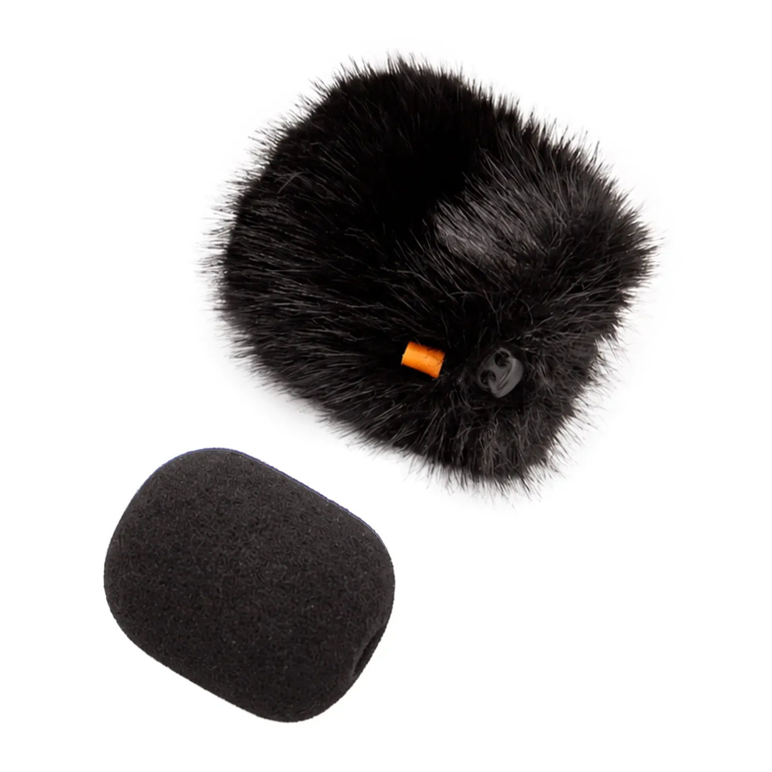 Bubblebee Industries The Foam Wind Cover Kit for Shotgun Mics in size XS, the black fur cover beside its matching black shotgun foam.