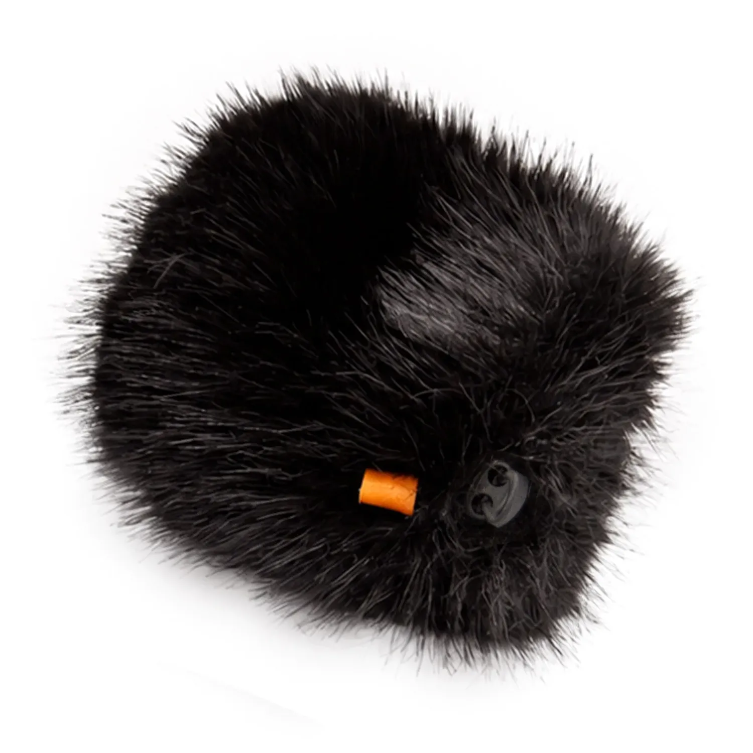 Bubblebee Industries The Foam Wind Cover Kit for Shotgun Mics: the XS black fur cover on its own, seen from the front with its orange Bubblebee tag.