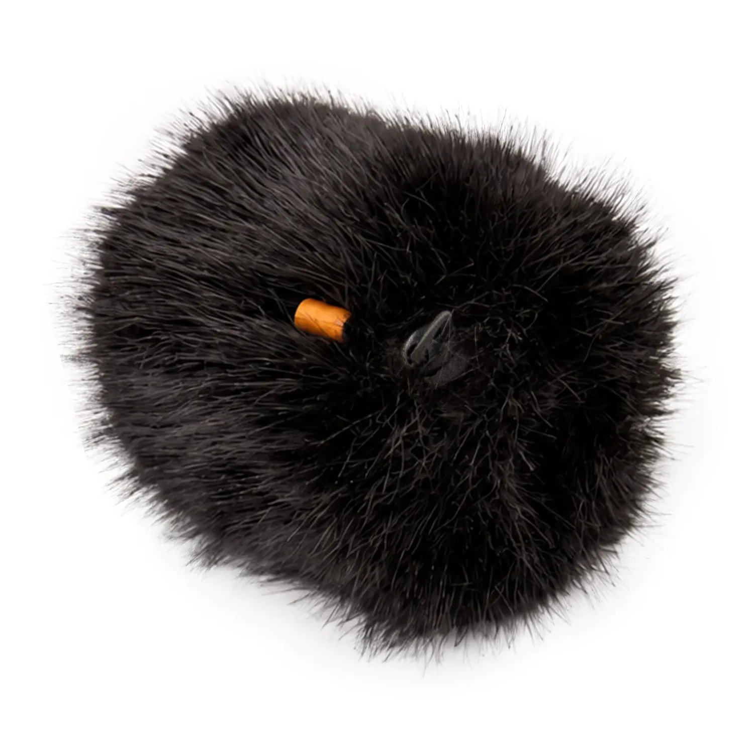 Bubblebee Industries The Foam Wind Cover Kit for Shotgun Mics: the XS black fur cover seen from the side, with its small orange Bubblebee tag.