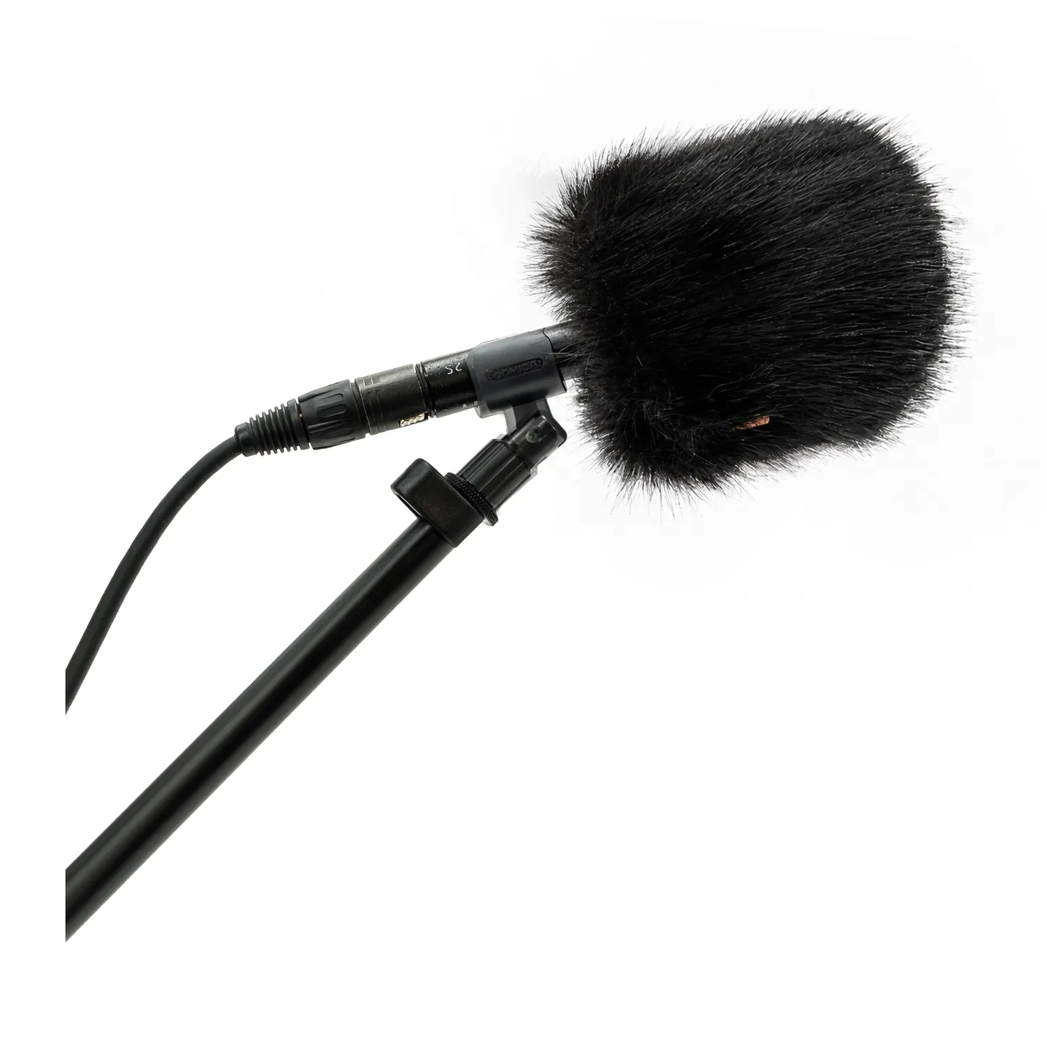 Bubblebee Industries The Foam Wind Cover Kit for Shotgun Mics: the fur cover over the foam on a shotgun microphone in a shock mount on a boom pole.