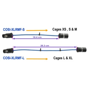 Cinela COSI Windshield Cables: The short and long XLR cables with their lengths and the cages each fits.