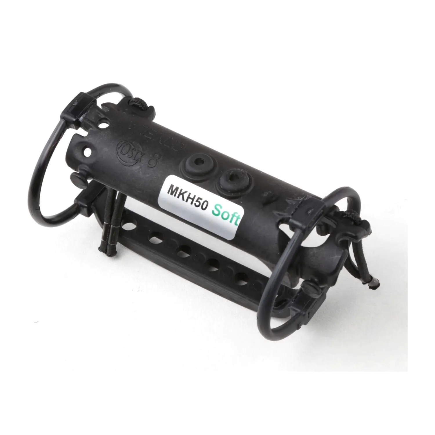 Cinela Suspension Modules: the Sennheiser MKH 40/50 Soft module, a black cradle on elliptical isolators with its labels.