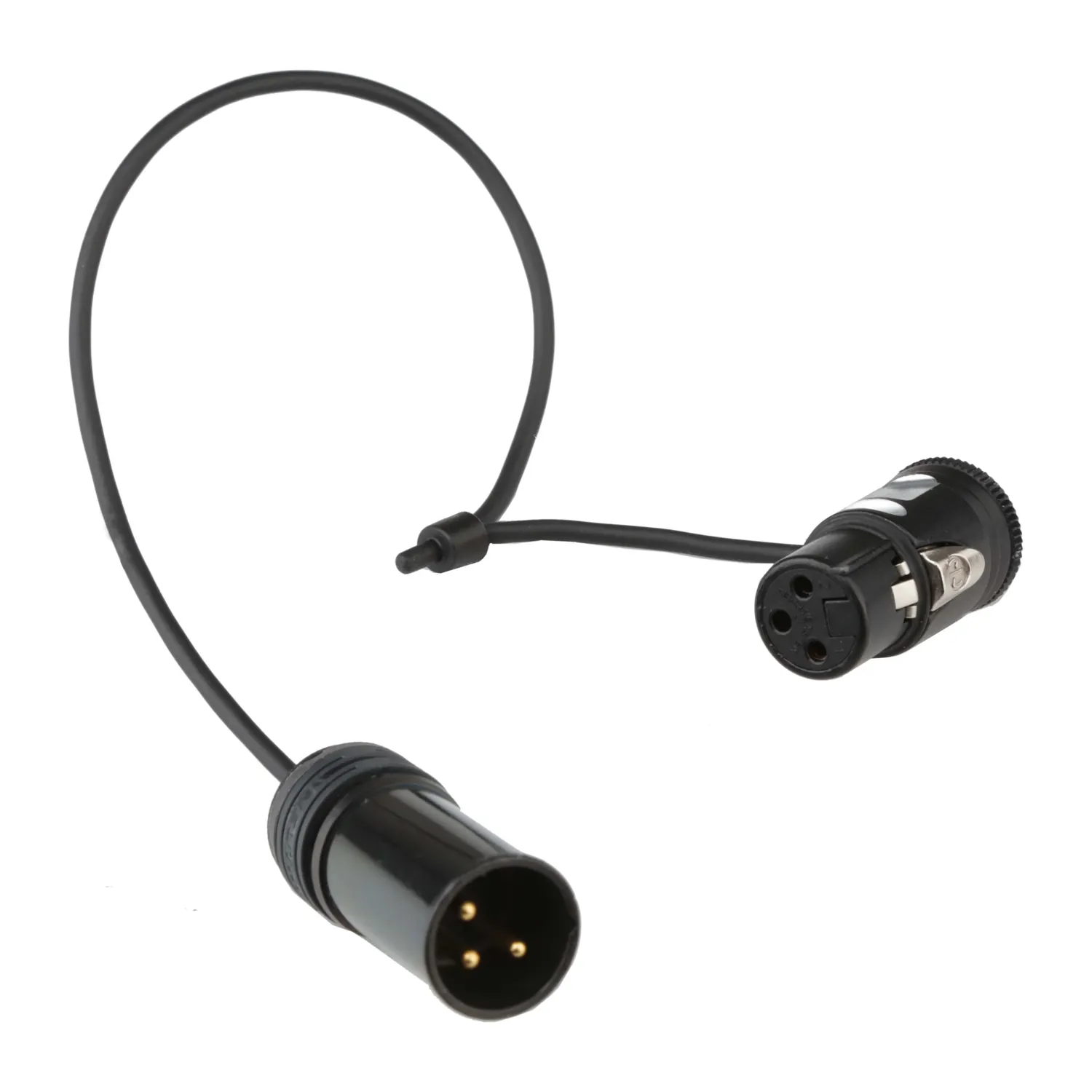 Cinela PIA-CAB-1 Internal XLR Cable for PIANO Mono: the black cable with a 3-pin female XLR at one end and a 3-pin male XLR at the other.