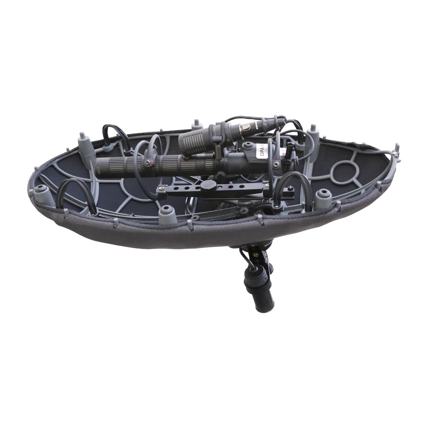 Cinela PIANISSIMO MS Windshield: DPA 4017C and an Ambient ATE 208 in the suspension module, cage open.
