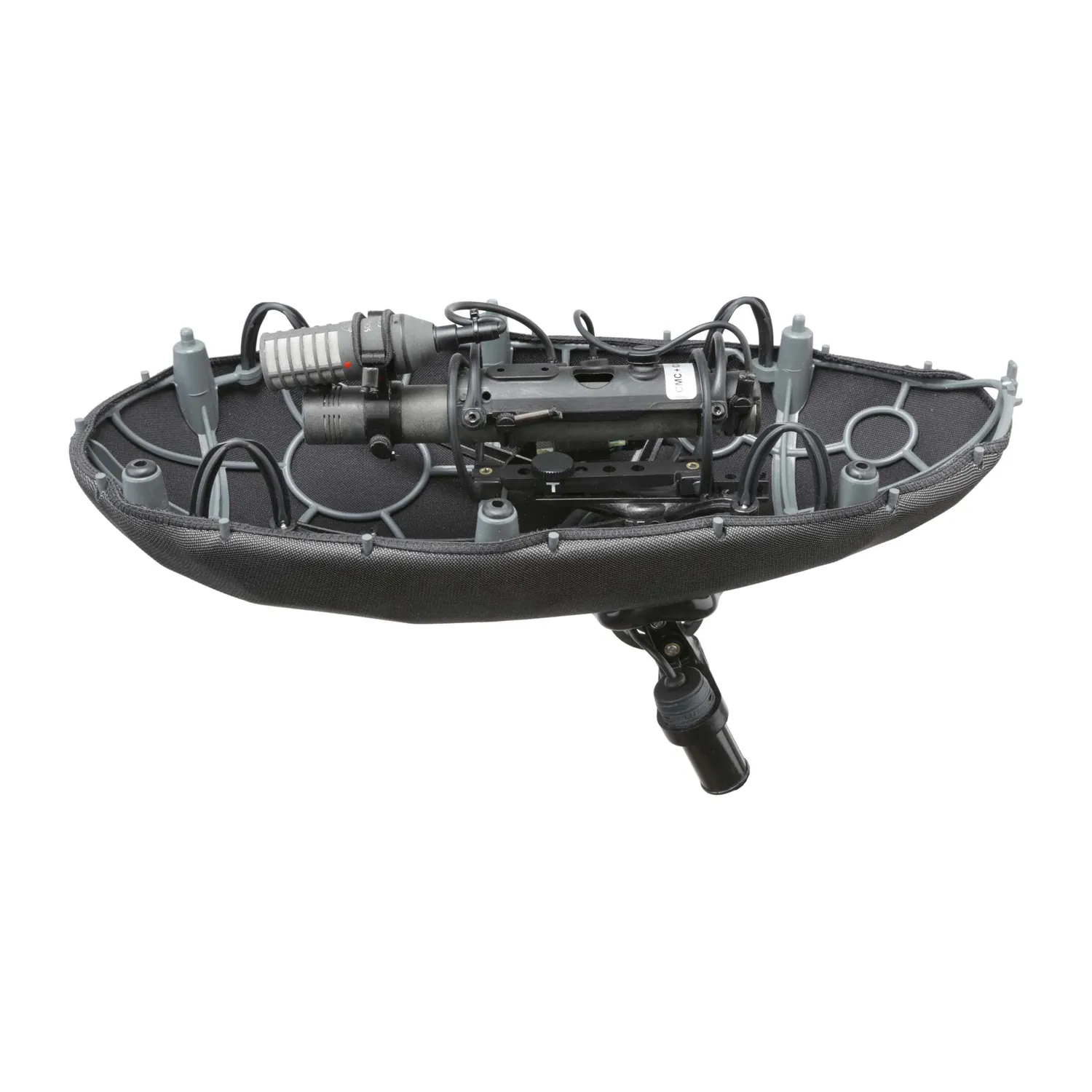Cinela PIANISSIMO MS Windshield: Schoeps CMC 6 and a CCM 8 in the suspension module, cage open.