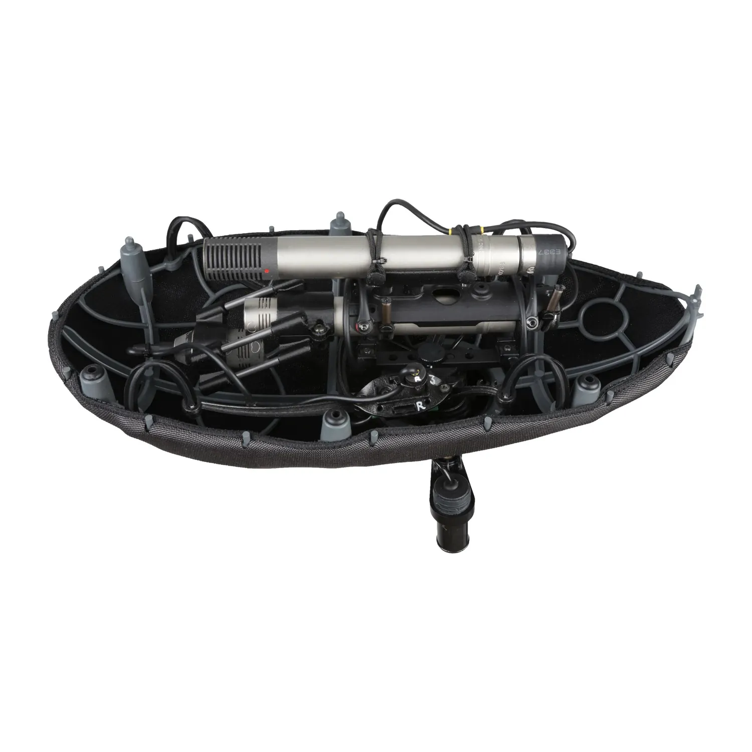 Cinela PIANISSIMO Double MS Windshield: two Schoeps CMC 6 and a CCM 8 in the suspension, cage open.