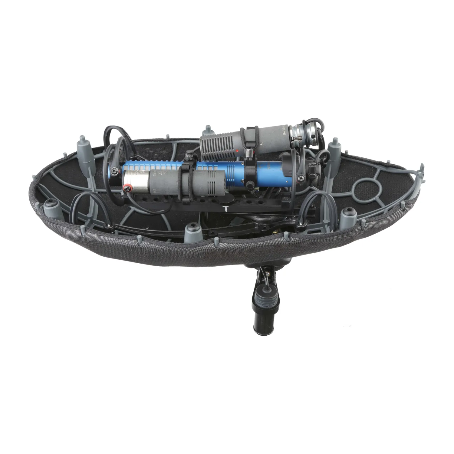 Cinela PIANISSIMO Double MS Windshield: Schoeps MiniCMIT and two CMC 1 U in the suspension module, cage open.