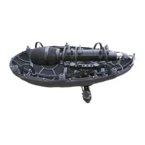 Cinela PIANISSIMO AMBEO Windshield for Sennheiser AMBEO VR Mic: the Sennheiser AMBEO VR Mic in the suspension, cage open.