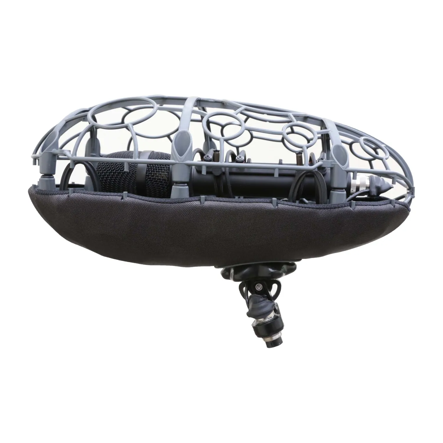Cinela PIANISSIMO AMBEO Windshield for Sennheiser AMBEO VR Mic: cage with the lower half of the primary fabric fitted.