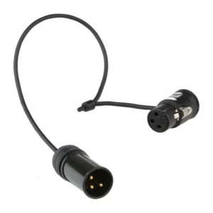 Cinela PIANI-CAB-1 XLR Cable for PIANISSIMO Mono, a thin black cable with a female 3-pin XLR at one end and a male 3-pin XLR at the other.