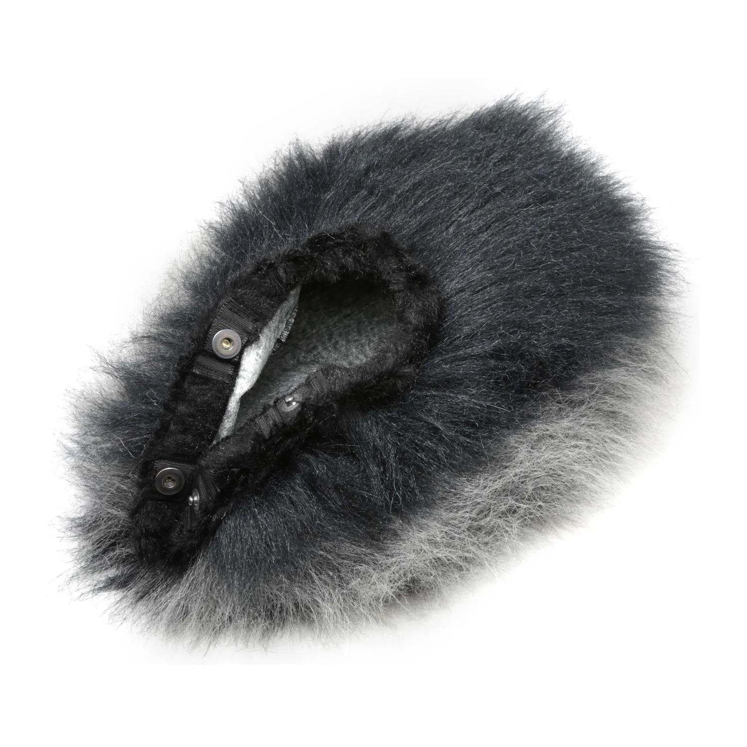 Cinela PIANISSIMO Replacement Fur: the long-pile fur in black and gray, fitted over a PIANISSIMO windshield.