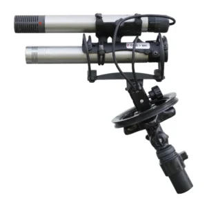 Cinela ZEPHYX Suspension Sets: the X-SET-CMC6-MS block on its swivel, shown holding an MS pair of Schoeps CMC 6 microphones.