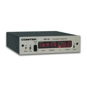 Comtek BST 25-216 Synthesized Base Station Transmitter: The front panel with the channel and frequency displays and the VU meter.