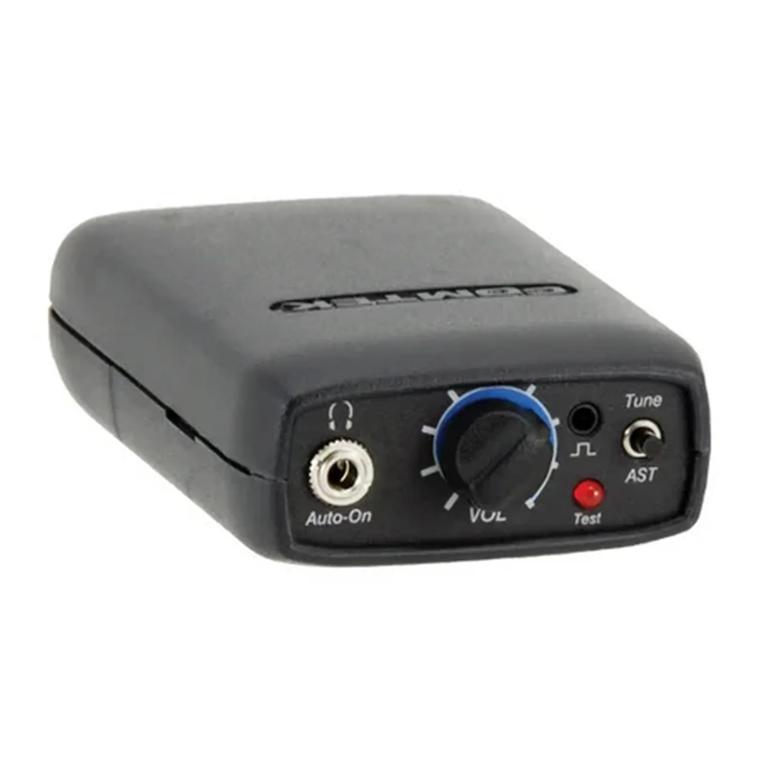 Comtek PR-75a AutoSmart-Tuning Personal Receiver: The receiver with its headphone jack, volume knob, and tune button.