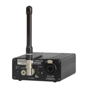 Comtek BST 75-216 Mini Base Station: The rear panel with the antenna, power, channel switch, and XLR combo input.