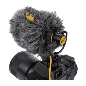 Deity V-Mic D4 Mini On-Camera Microphone, V-Mic D4 Mini with fur windscreen on a camera.