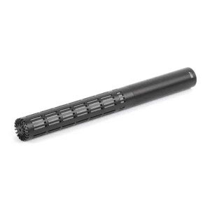 DPA 2017 Shotgun Microphone: The black shotgun mic at an angle.