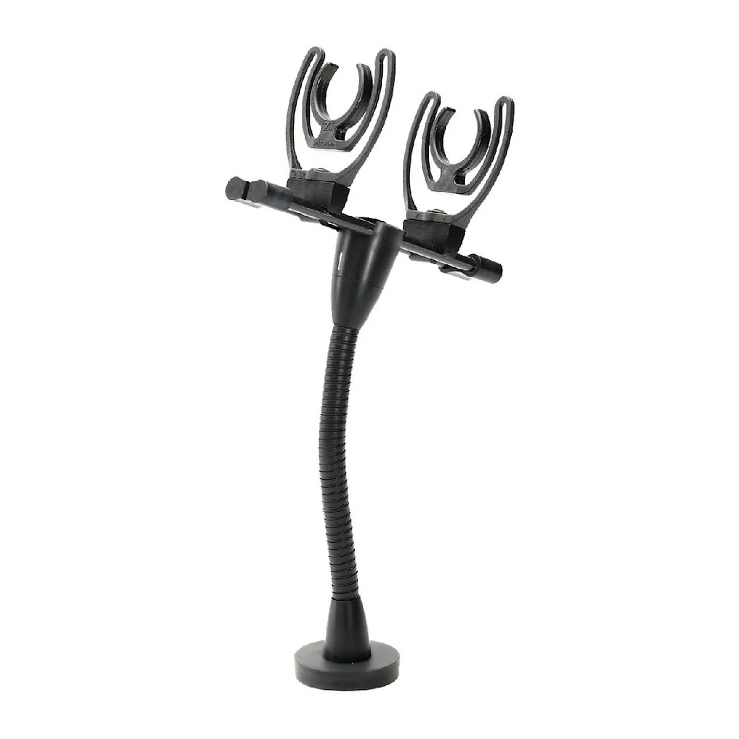 DPA GM1500 Gooseneck Mount for Pencil Microphones: The gooseneck on its magnet base with two Lyre mic holders.
