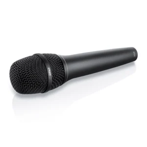 DPA 2028 Supercardioid Handheld Vocal Microphone: The black vocal mic on its wired handle.
