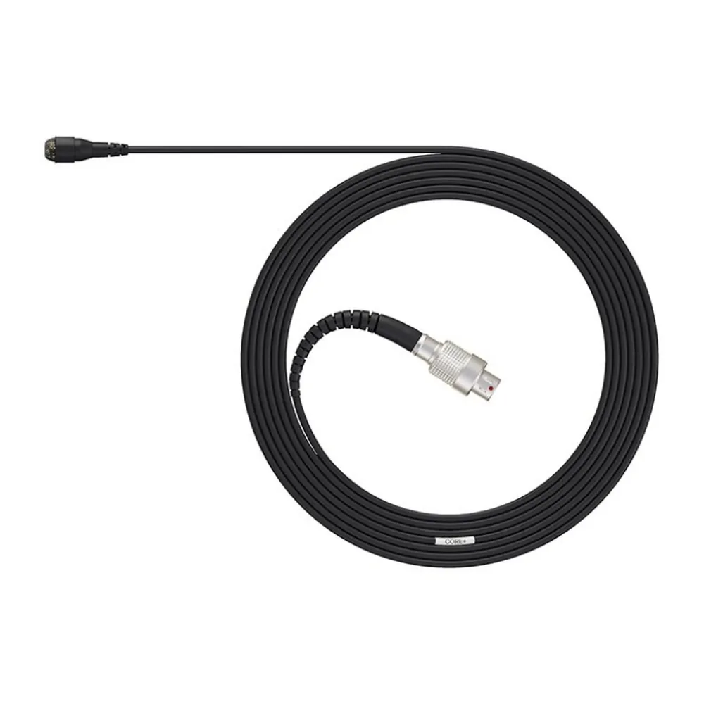 DPA 4060 and 4061 CORE+ Omni Lavalier Microphone: The black mic coiled with its 3-pin LEMO connector.