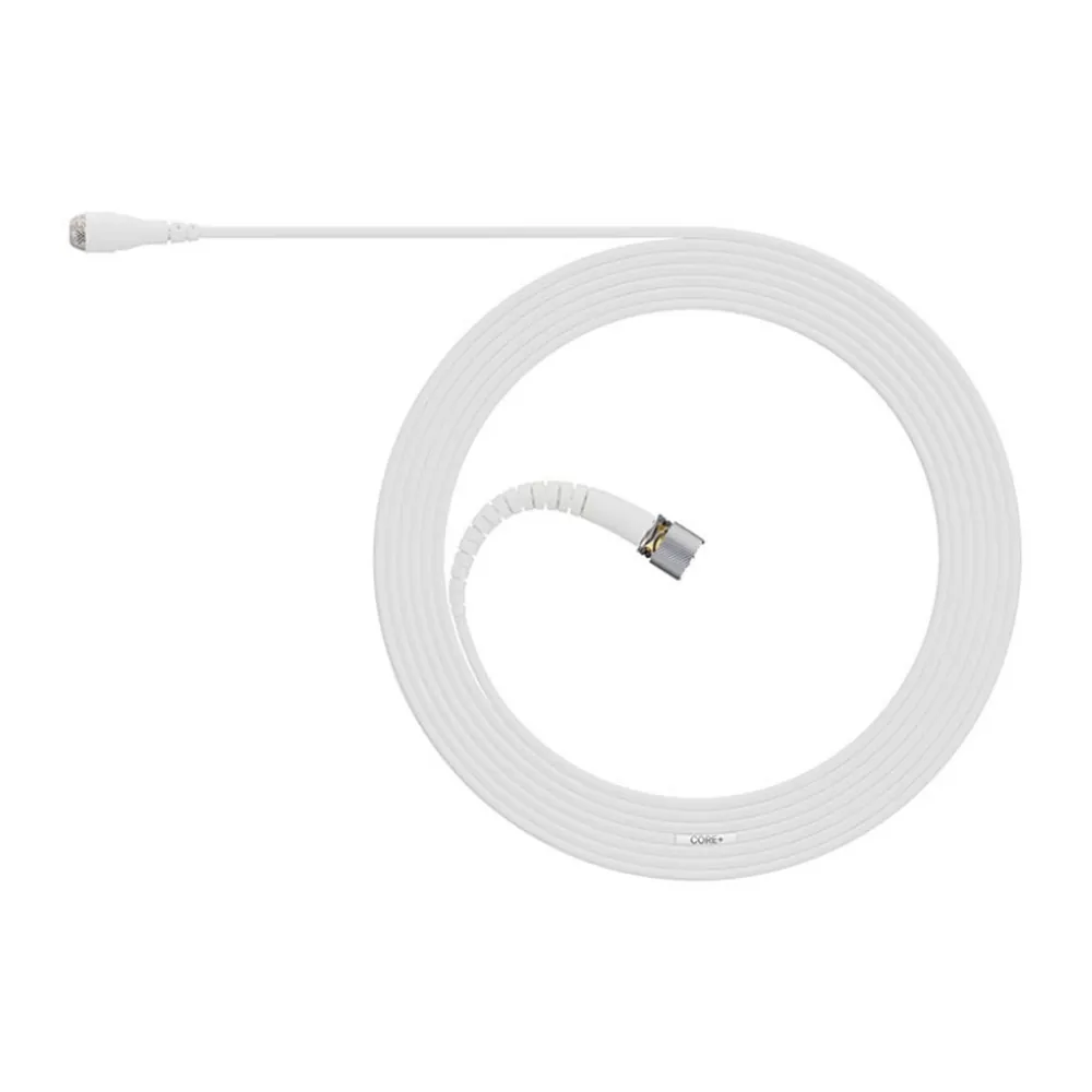 DPA 4060 and 4061 CORE+ Omni Lavalier Microphone: The white mic coiled with its MicroLock connector.