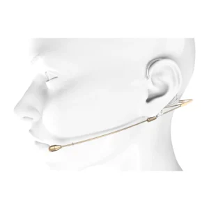 DPA 4488 CORE Directional Headset Microphone: The beige headset worn on a mannequin head, the boom at the corner of the mouth.