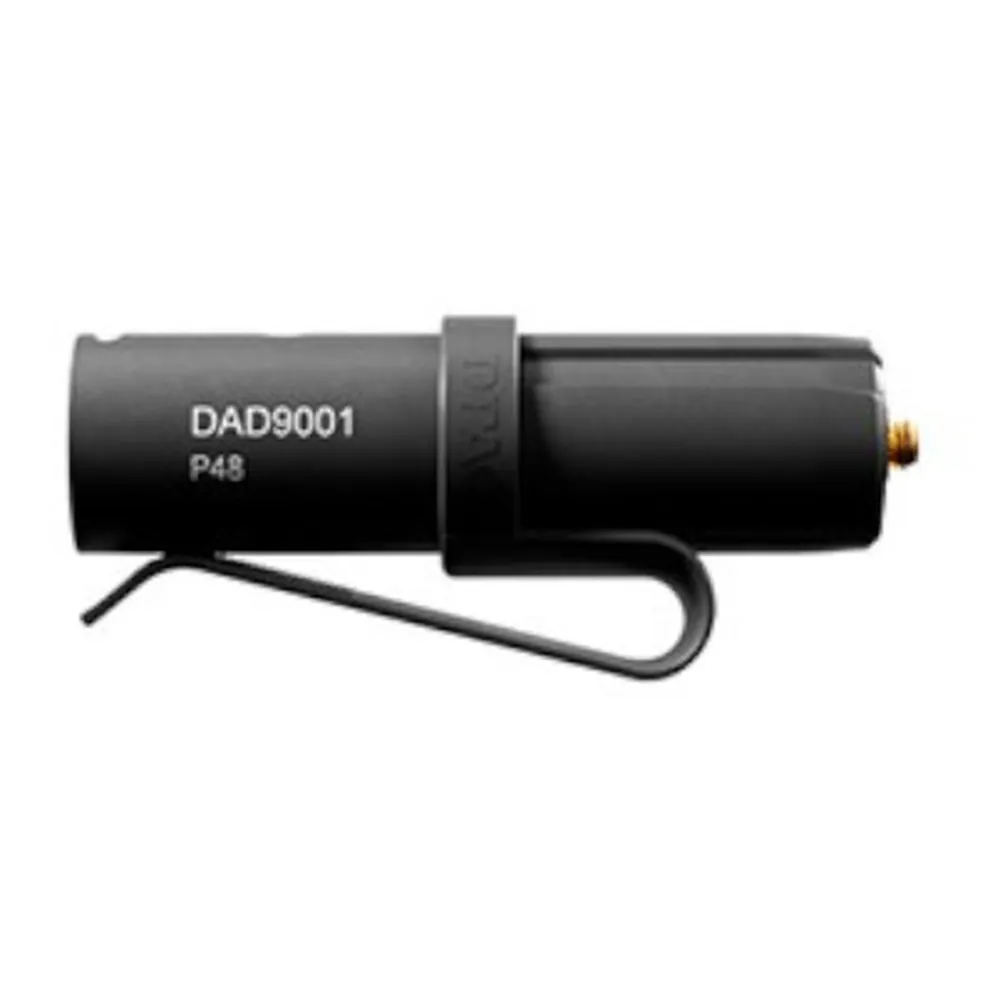 DPA MicroLock Adapters for Wireless Systems: The DAD9001 MicroLock to XLR adapter with its belt clip.
