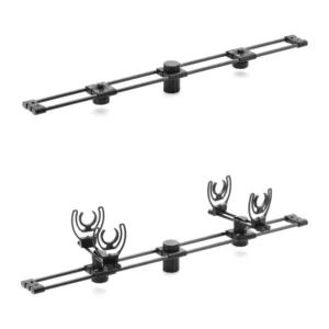 DPA SB0400/SBS0400 Lightweight Stereo Boom: The black stereo boom alone and with two Lyre shock-mounted holders.