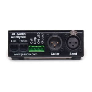 JK Audio AutoHybrid Full-Duplex Auto-Answer Telephone Hybrid: The rear panel with its line and phone jacks, screw terminals, and Caller and Send XLRs.