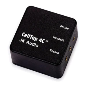 JK Audio CellTap 4C Cell Phone Audio Tap: The small black tap with its phone, headset, and record jacks.
