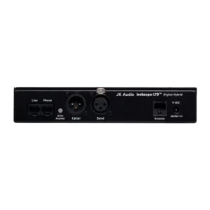 JK Audio innkeeper LTD Digital Hybrid Telephone Interface: The rear panel with its line and phone jacks, Caller and Send XLRs, and Remote jack.