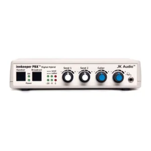 JK Audio innkeeper PBX Desktop Digital Hybrid for PBX Phones: The front panel, seen straight on.