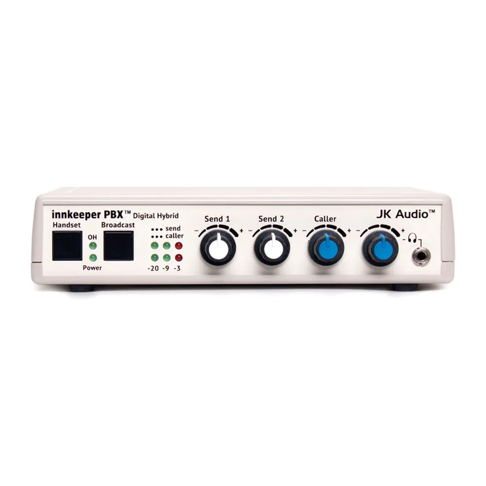 JK Audio innkeeper PBX Desktop Digital Hybrid for PBX Phones: The front panel, seen straight on.