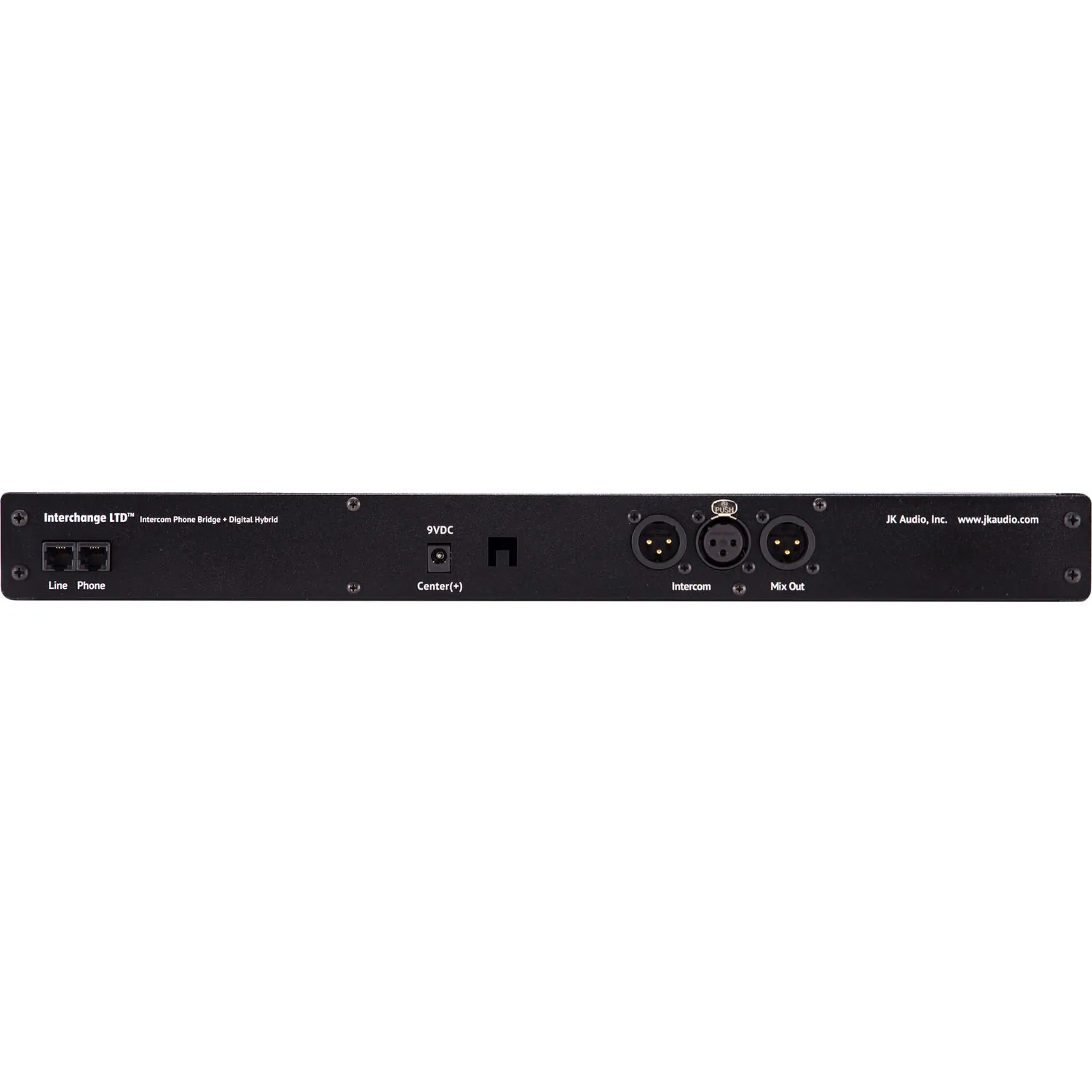JK Audio Interchange LTD Intercom Phone Bridge + Digital Hybrid: The rear panel with its phone jacks and XLR connectors.